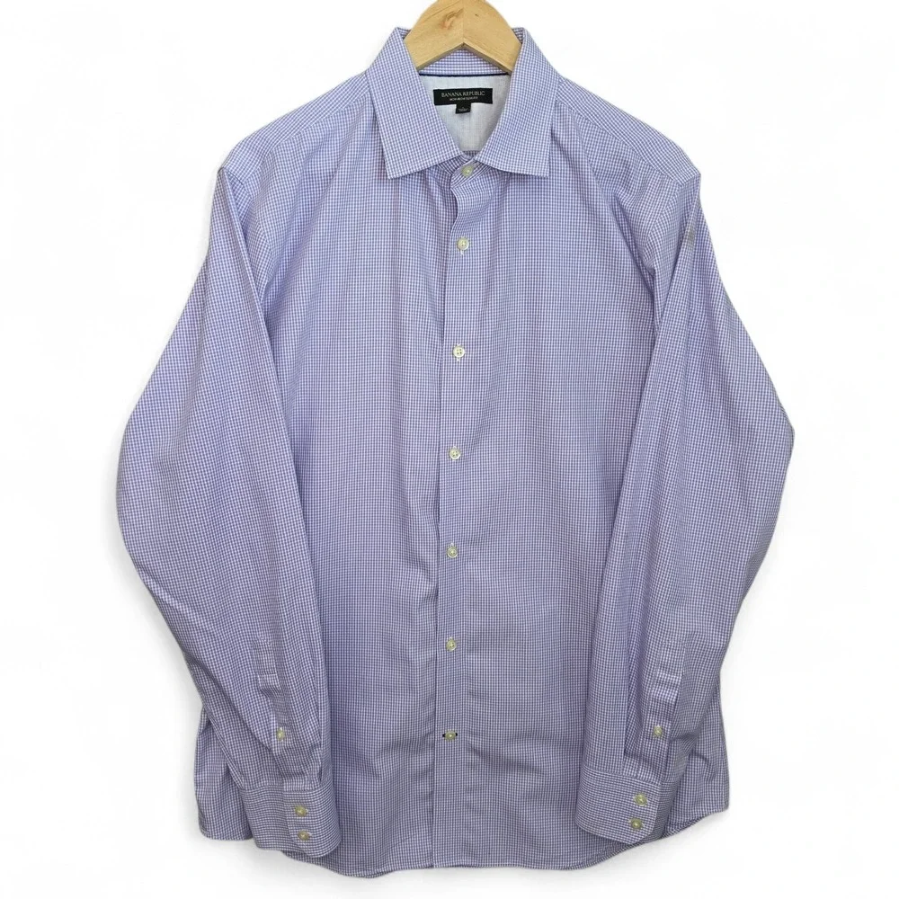 Banana Republic Dress Shirt Womens Large Purple‎ Button Non Iron Slim Fit Cotton